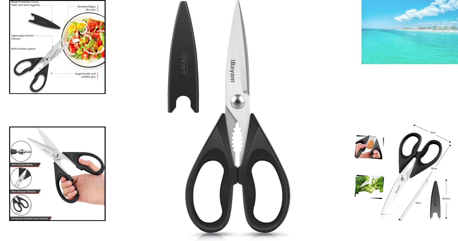 Versatile 8.5-Inch Stainless Steel Kitchen Shears - Multi-Functional, Compact