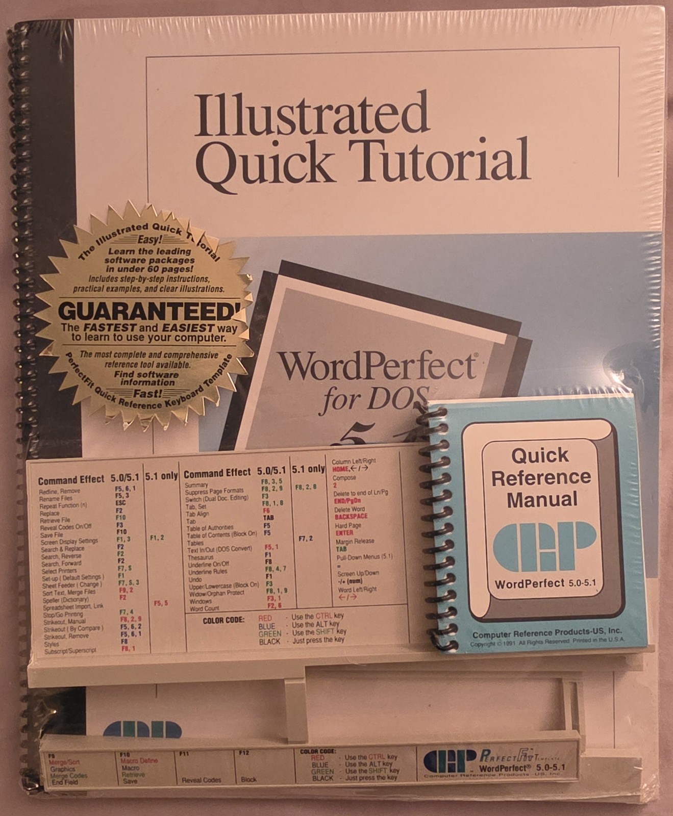 Sealed WordPerfect 5.1 DOS Illustrated Quick Tutorial Manual Keyboard Template