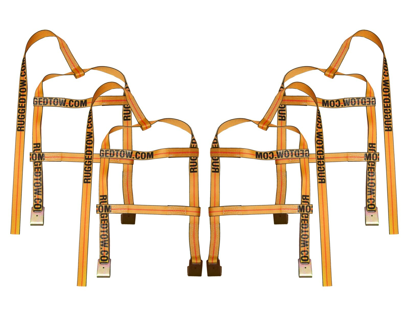 4 pack - Orange Demco Tow Dolly Basket Straps w/ Flat Hooks 15" - 20" Wheel Size