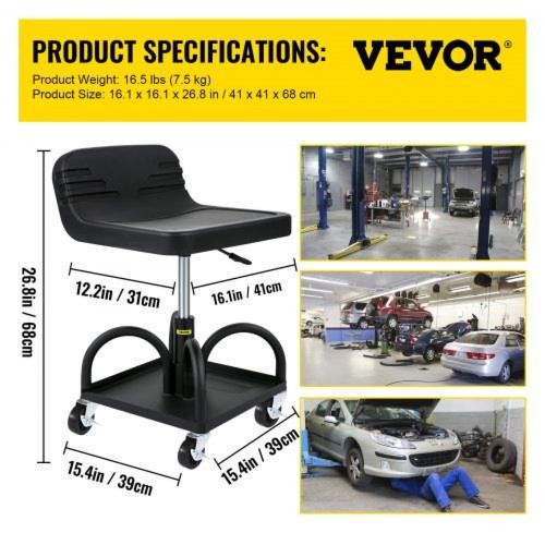 Rolling Garage Stool 300LBS Capacity Adjustable Height from 157