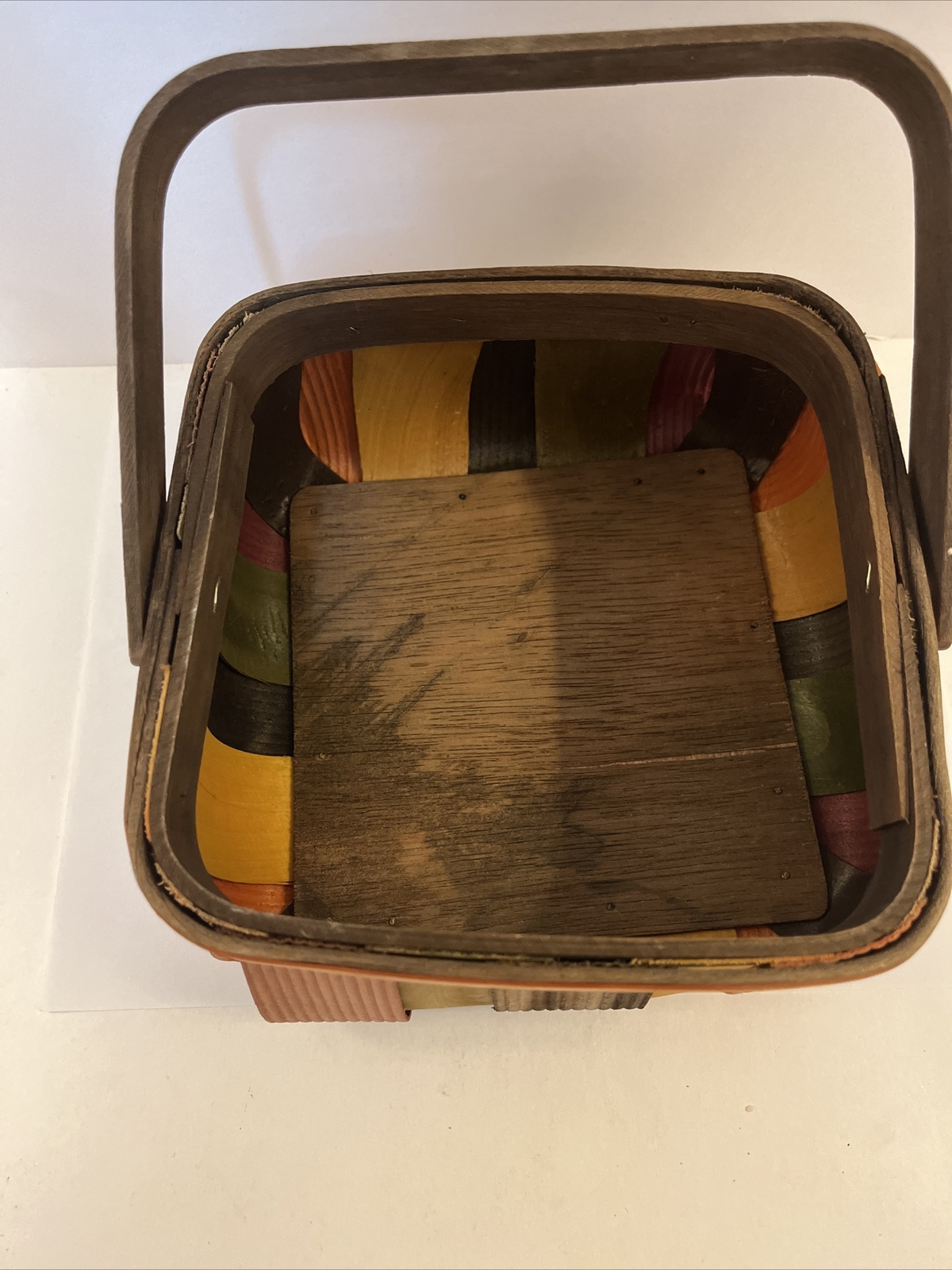 Multicolor Split Wood Square Basket With Handle