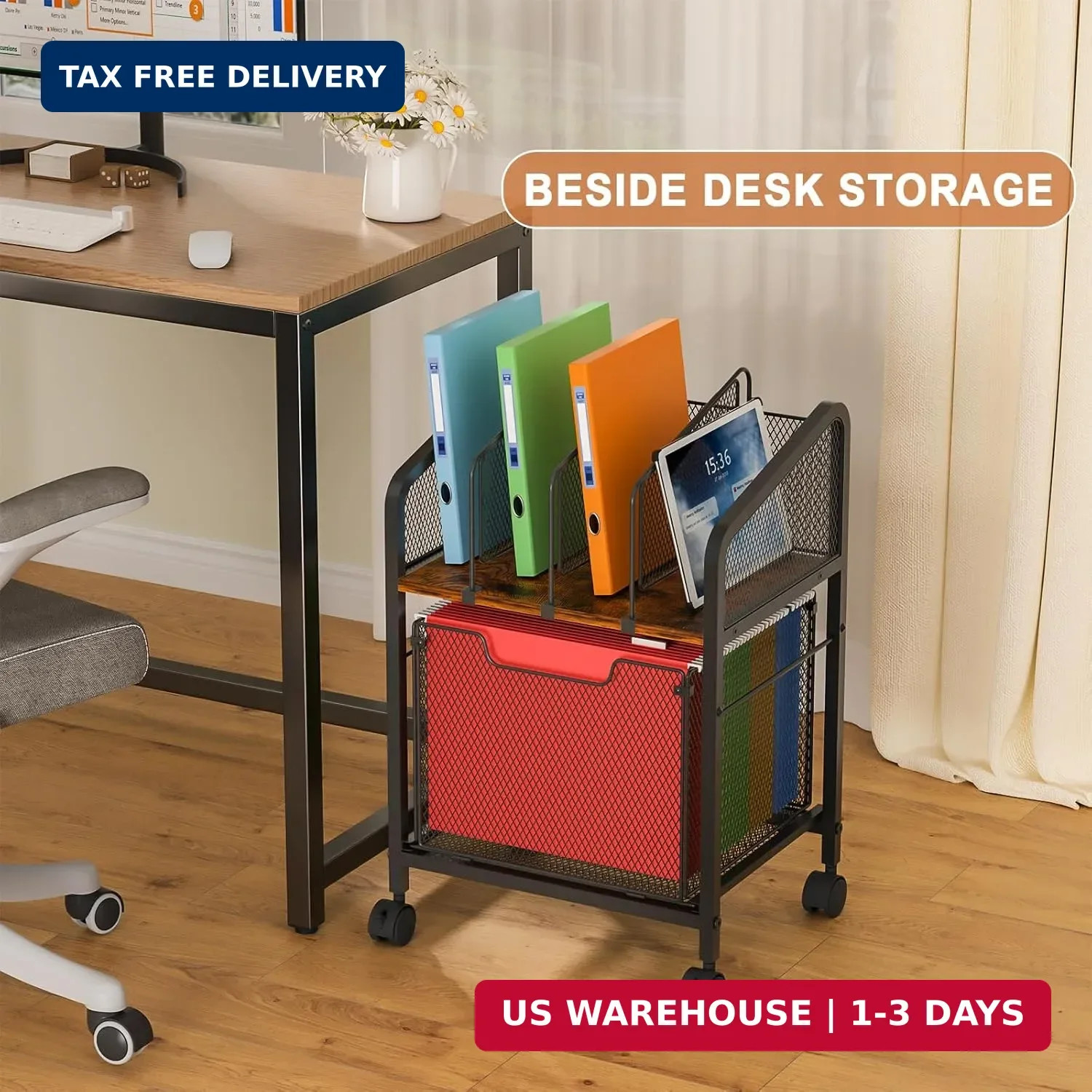 Rolling File Cabinet with Adjustable Dividers, Vertical Filing Cabinet