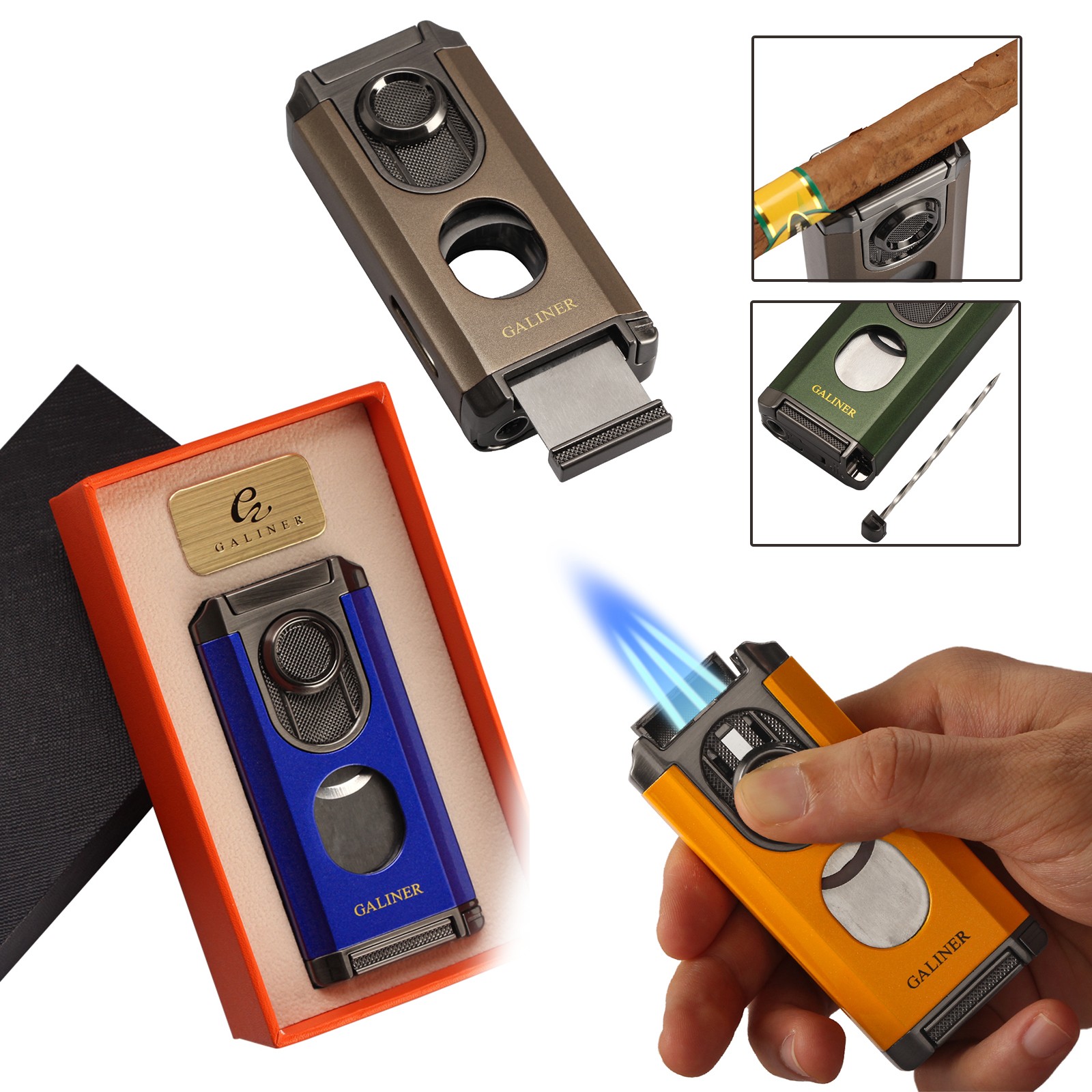 Galiner Travel Cigar Jet Flame Torch Lighter Stainless Guillotine Cutter Holder