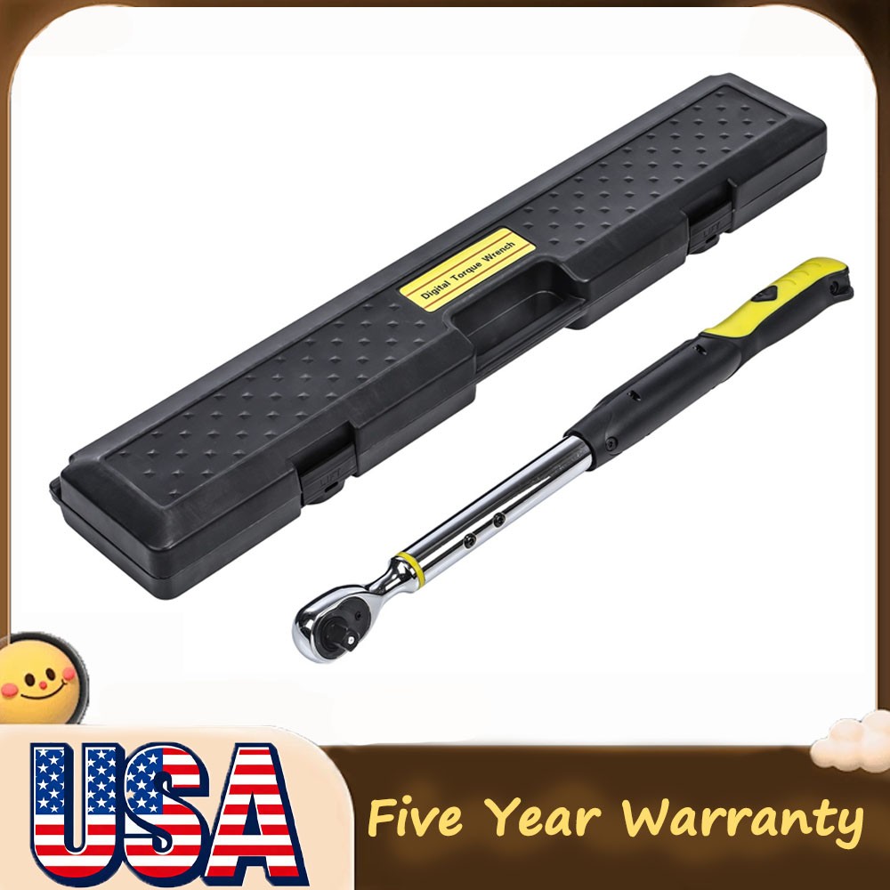 Adjustable 1/2" Drive 10-200Nm Calibrated Digital Torque Wrench + Battery + Key