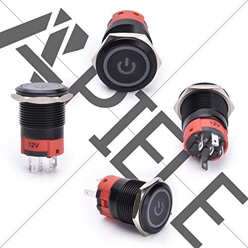19mm Latching Push Button Switch 3/4" 12V DC Black Shell Blue/ Black Shell