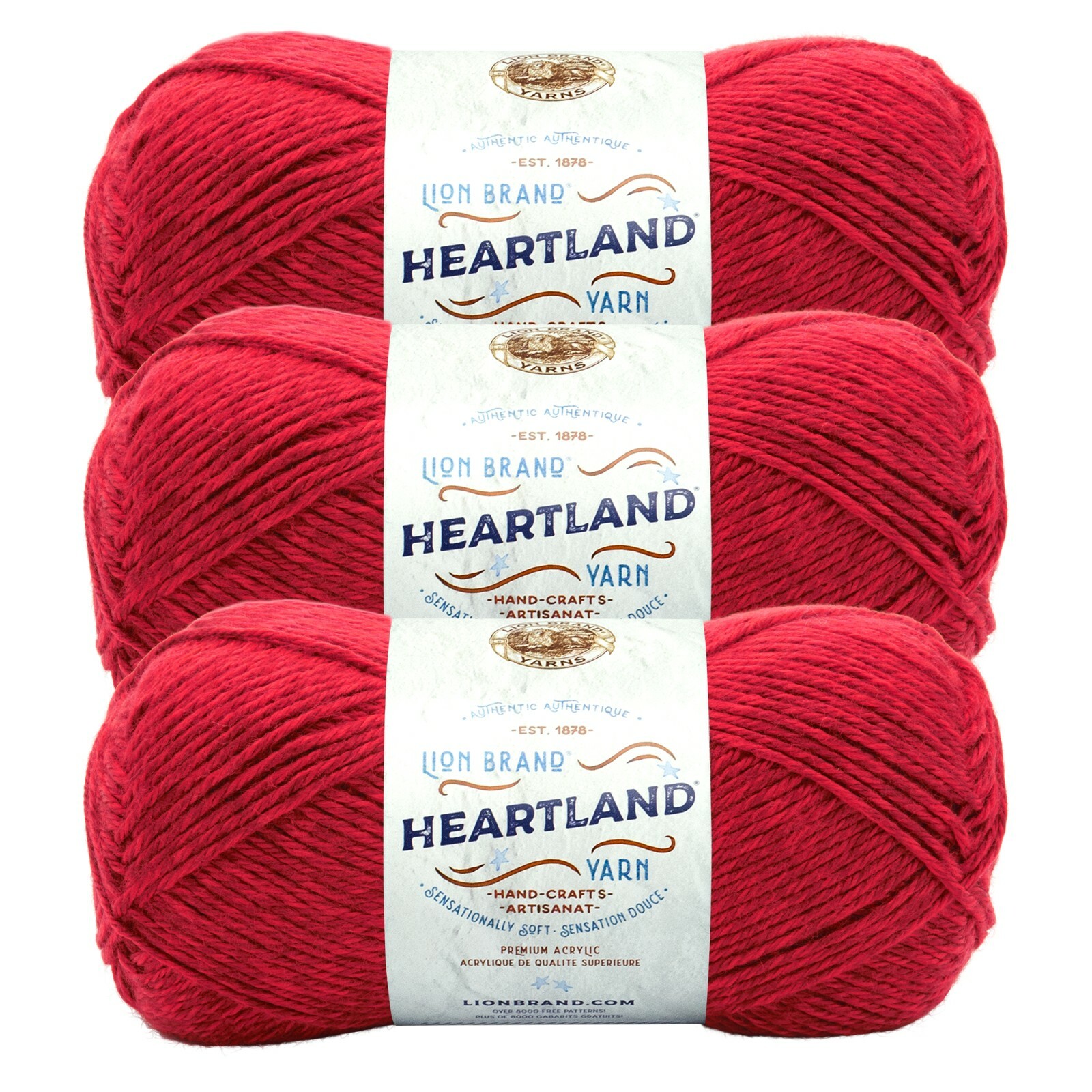 (3 Pack) Lion Brand Yarn 136-113R Heartland Worsted Weight  Yarn, Redwood