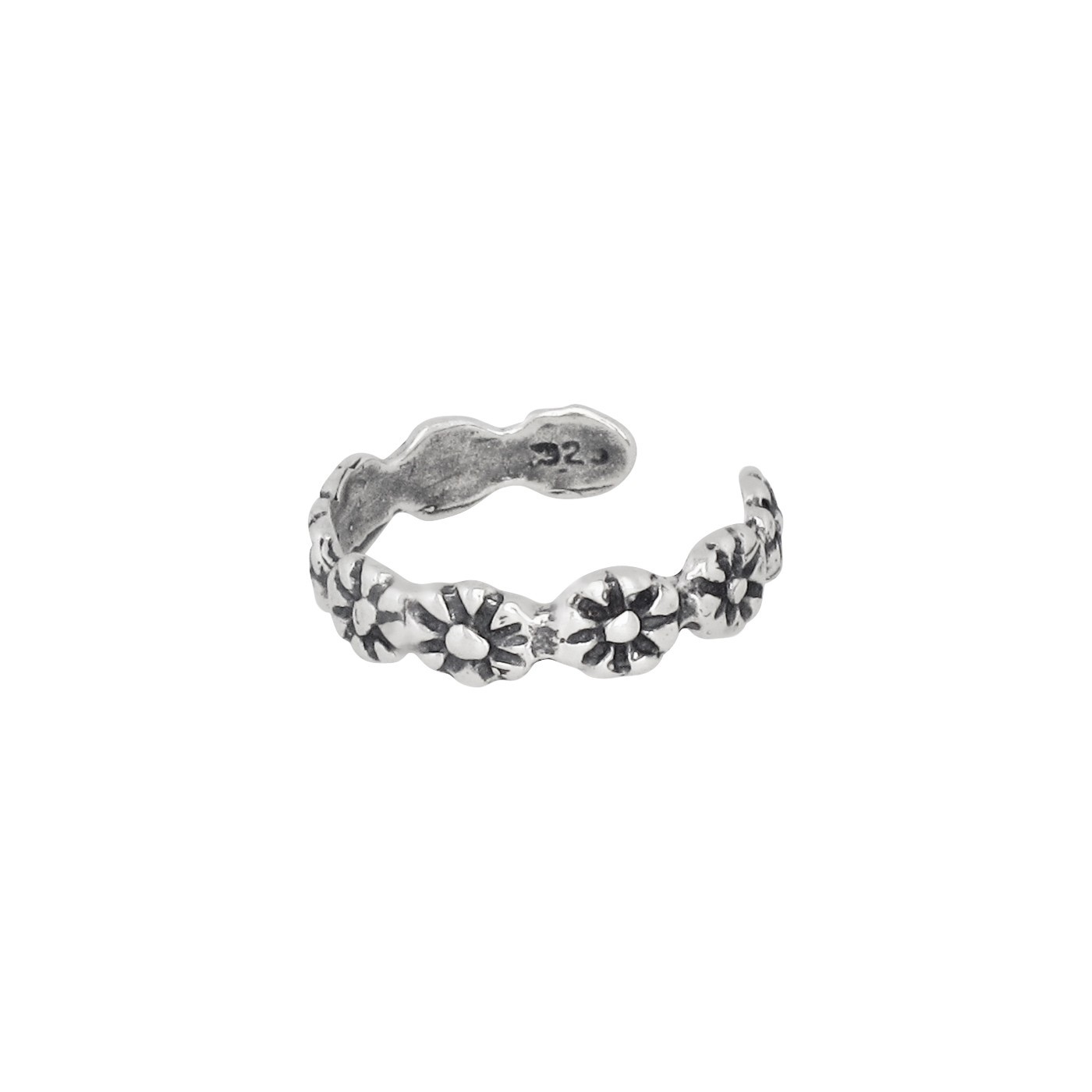 Sterling Silver Daisy Flower Patterned Toe Ring Adjustable Size | Made In USA