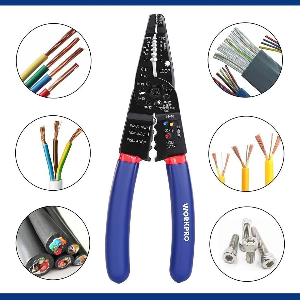 WORKPRO Wire Stripper Set 8" Self-Adjusting Wire Stripper 8" Multi-Tool Stripper