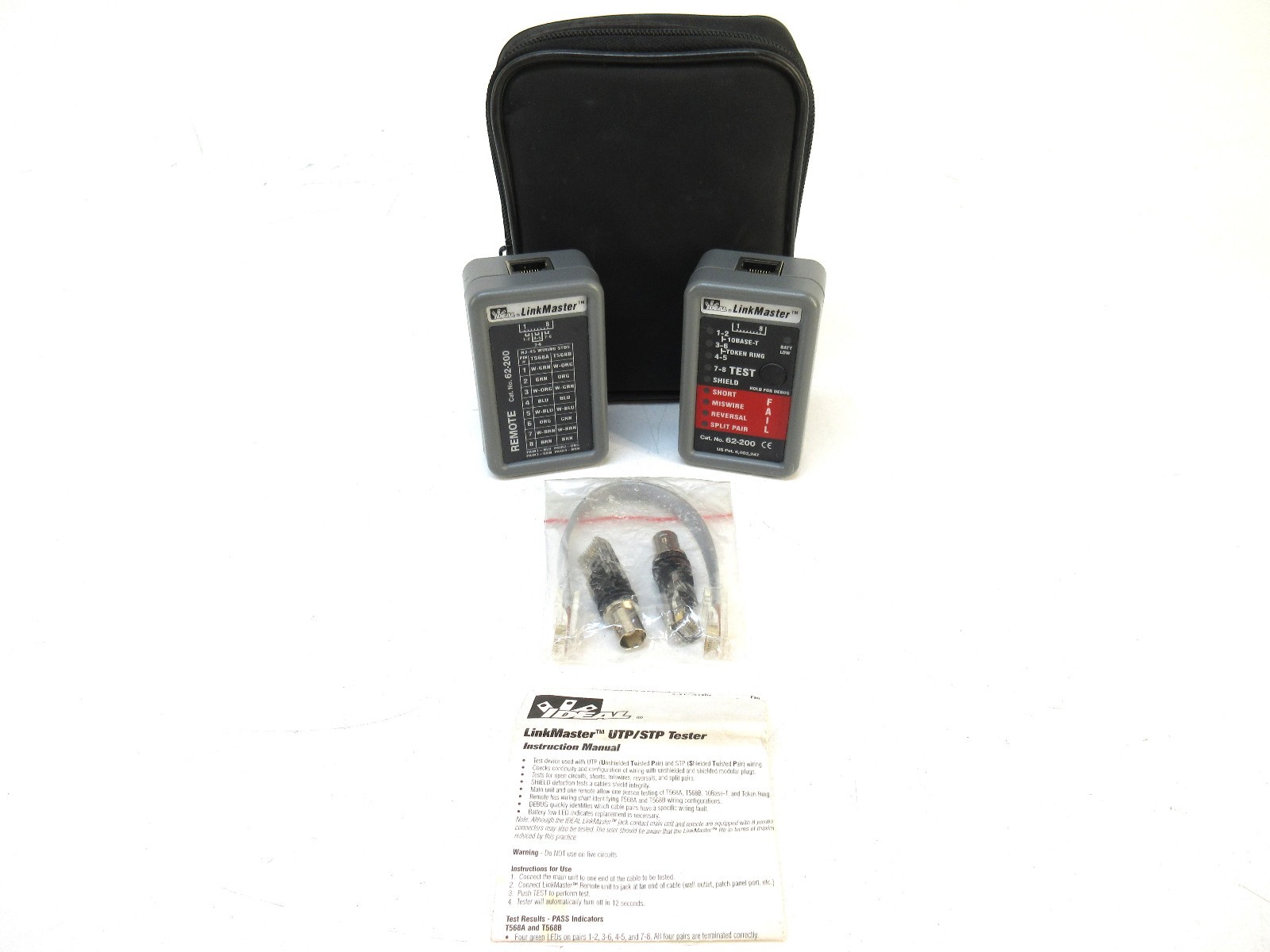 Ideal LinkMaster UTP/STP Cable Tester Kit Cat. No. 62-200 w/ Remote, BNC Adapter