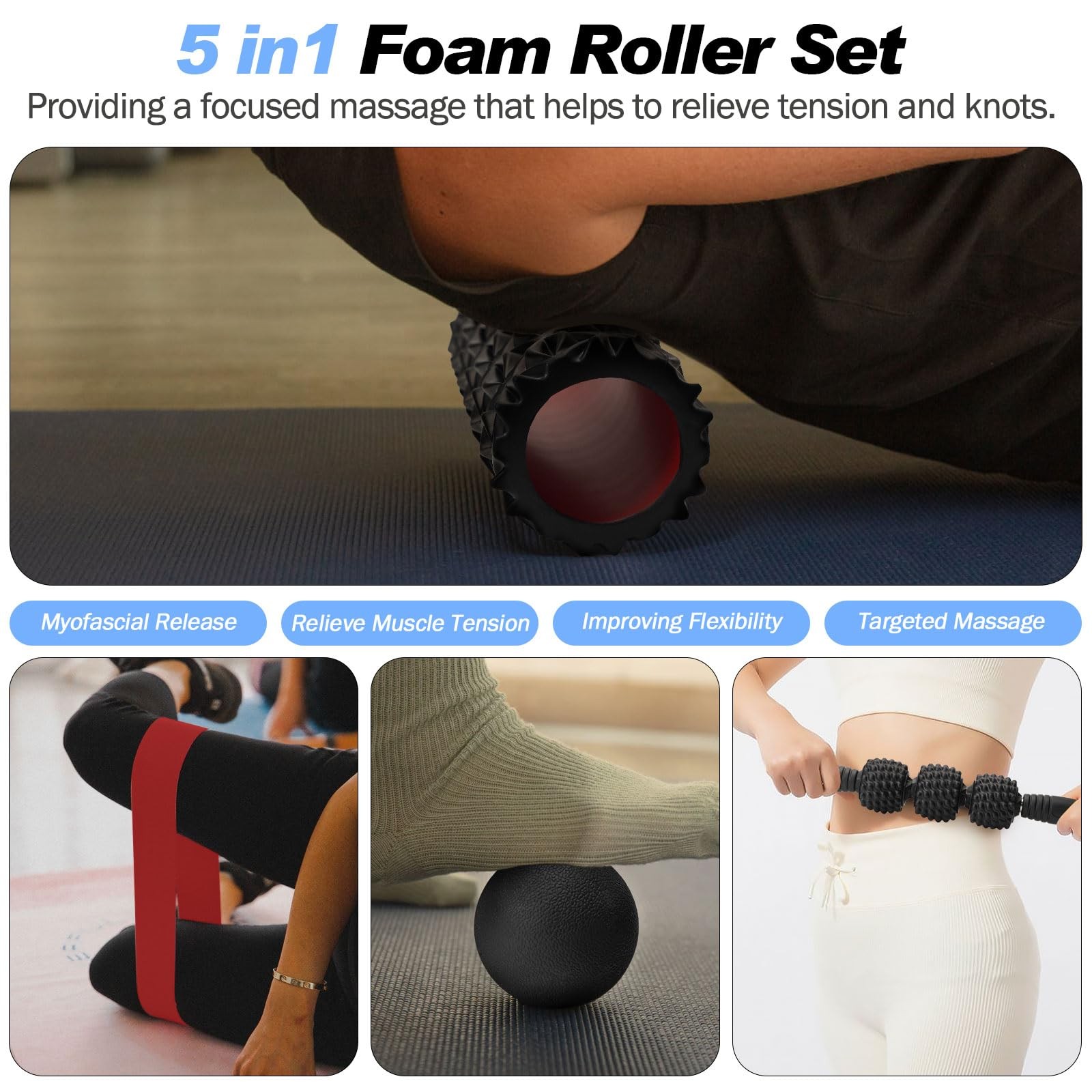 5 in 1 Foam Roller Set High Density Patented Foam Roller for Exercise