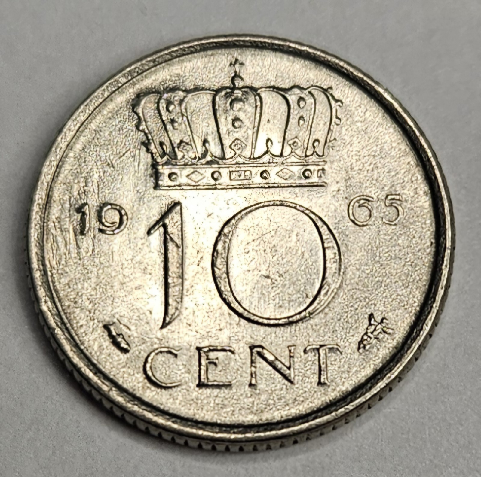 1965 Netherlands 10 Ten Cents - Circulated Dutch Nickel World Coin - Europe