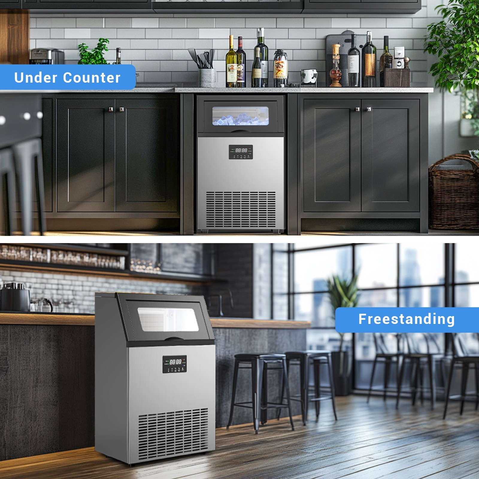 200Lbs Commercial Ice Maker Bar Restaurant Ice Cube Machine with 45lbs Storage