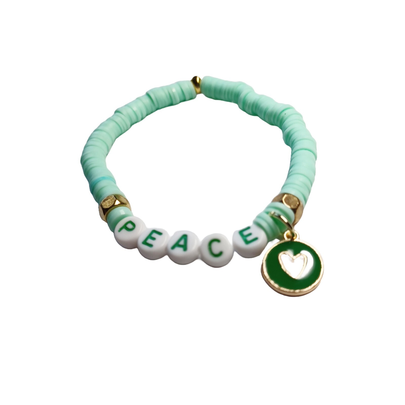 Sea Green Disc Beaded Bracelet with Heart Charm