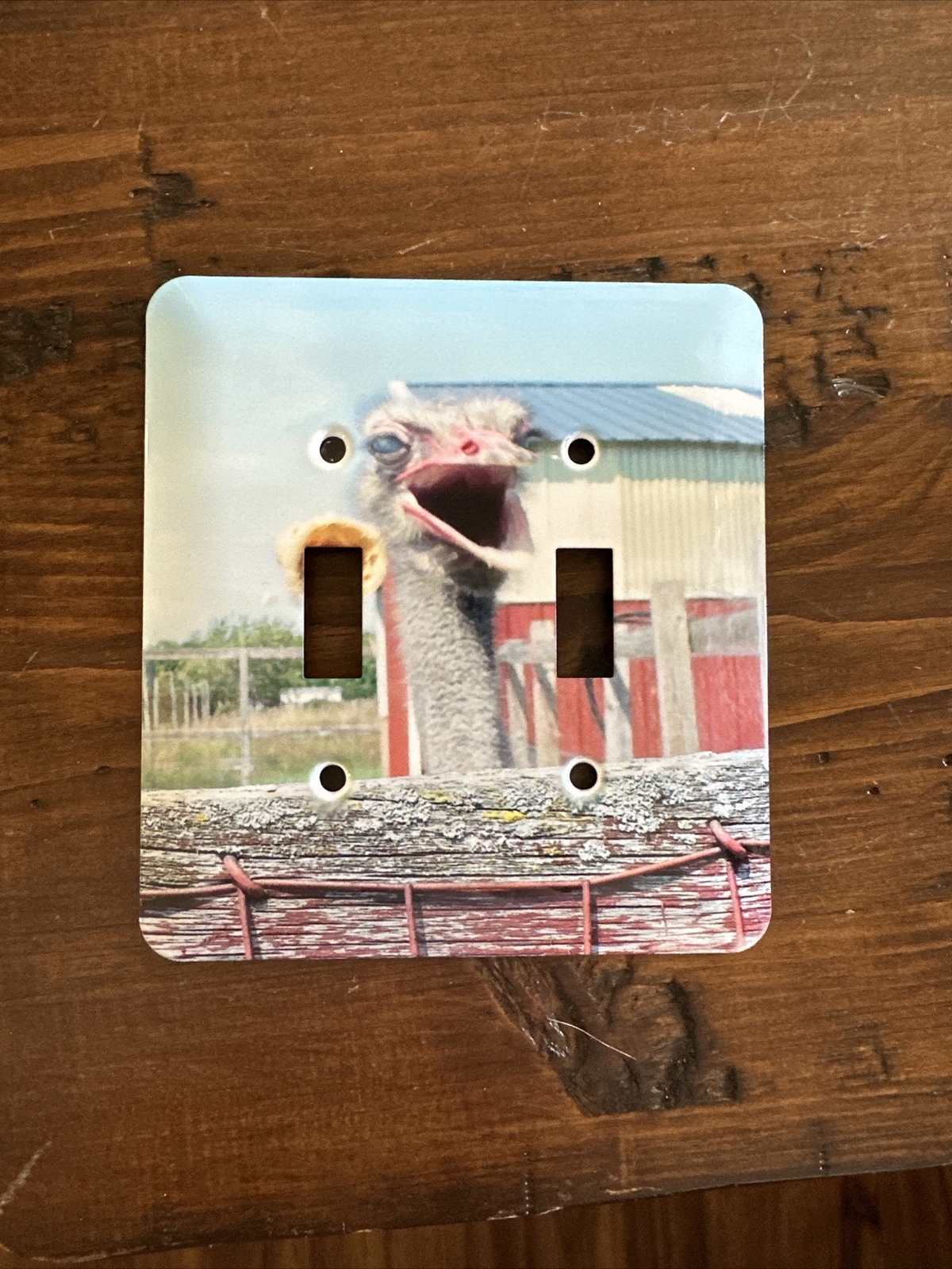 New! Metal Double Switch With Ostrich Fence Red Barn Metal
