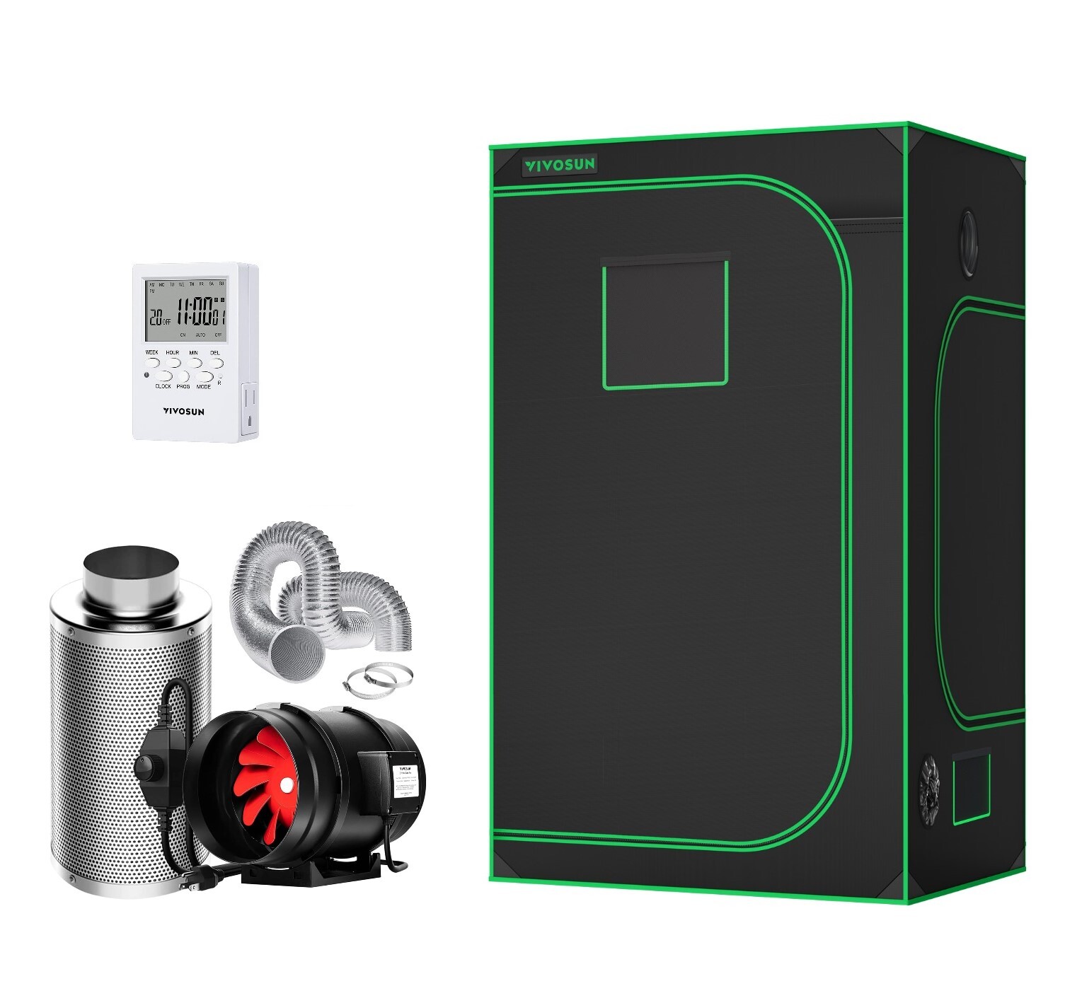 VIVOSUN Indoor Grow Tent 4'x4' Non toxic Mylar W/ 8" Inline fan kit,7-day Timmer