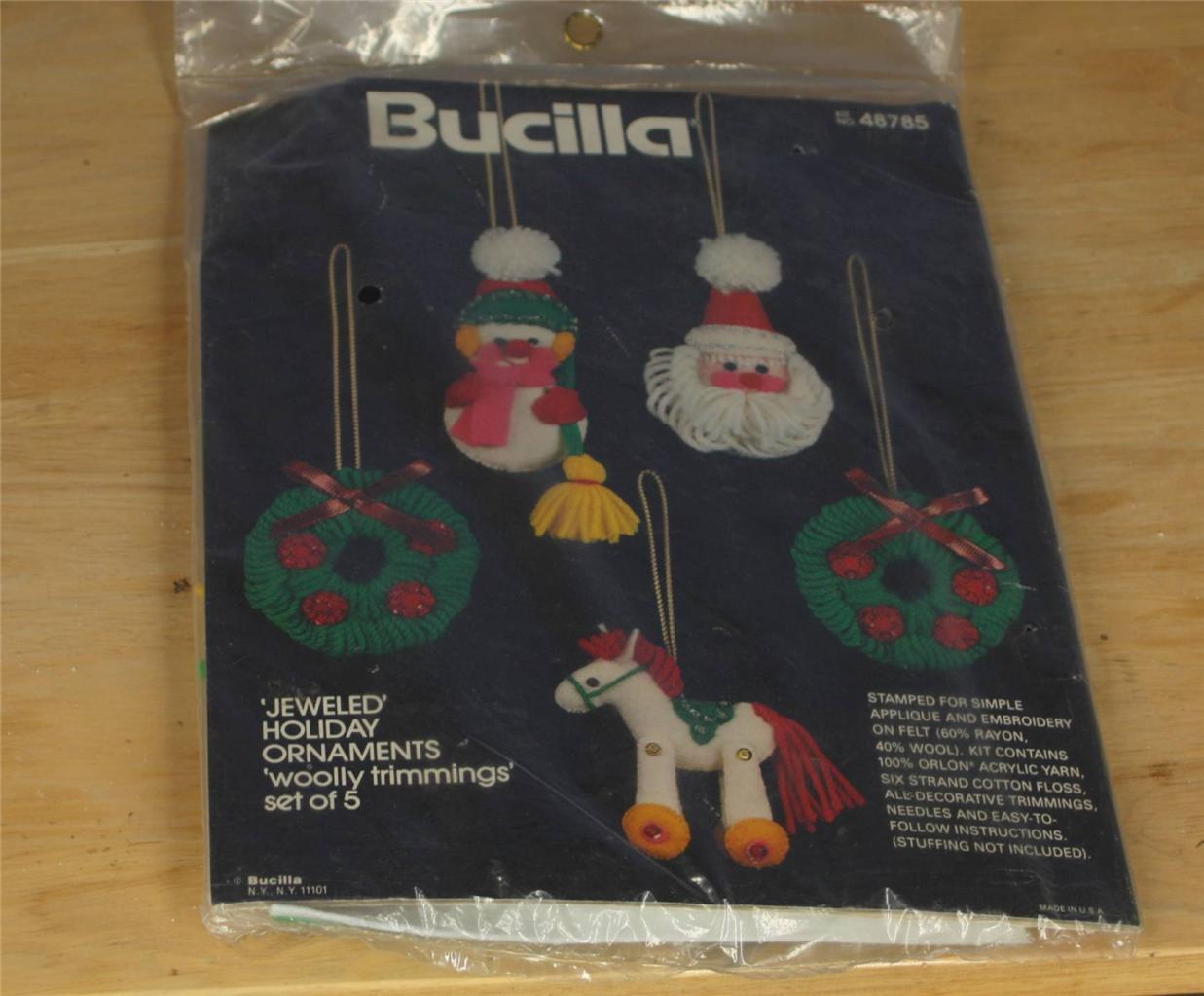 Bucilla Woolly Trimmings Set of 5 Jeweled Holiday Ornaments #48785 Vintage