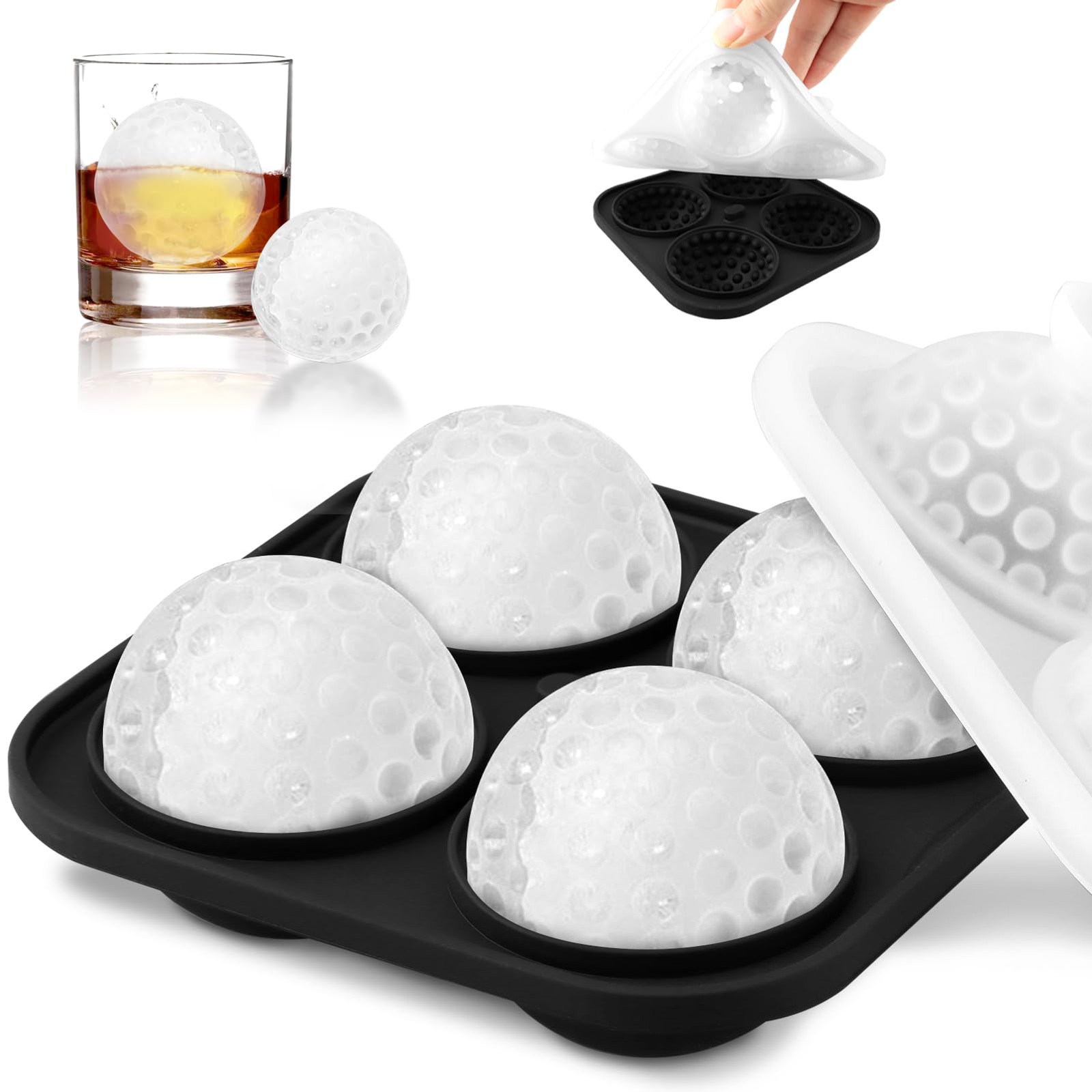 Ice Ball Maker Mold, 2 Inch Large Golf Tray 13.3x13.3x5.9cm, Black