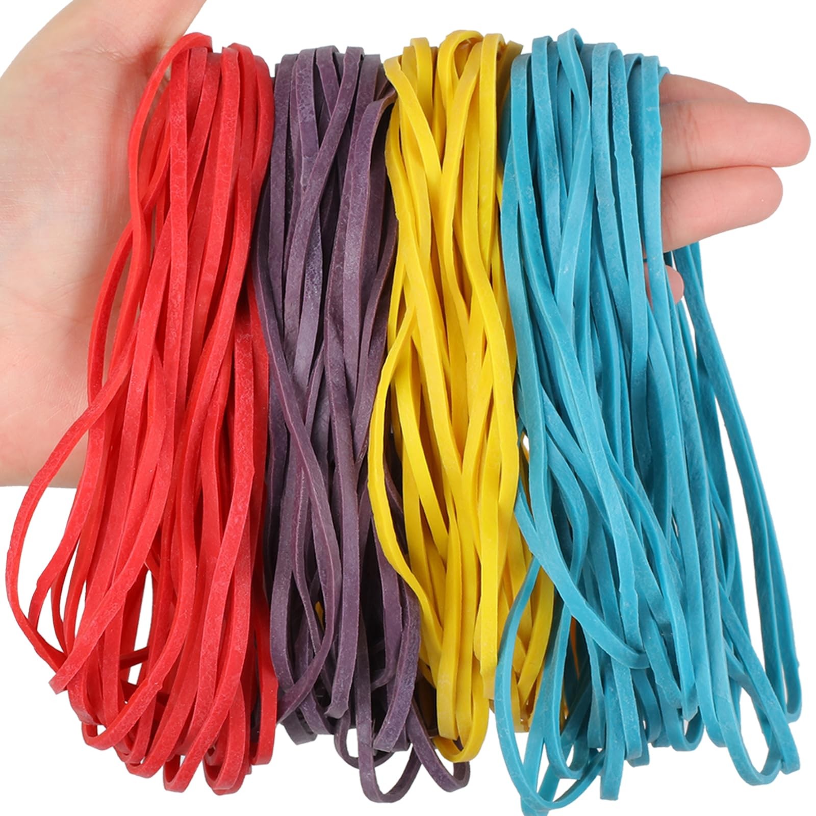 Okomagix Large Rubber Bands Office Blue, Red, Yellow and Purple