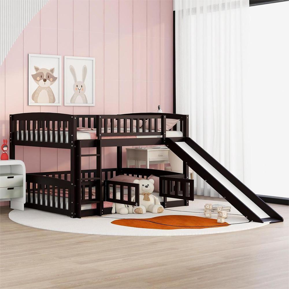 Bunk Bed With Slide Full Over Full Low Bunk Bed With Fence And Ladder Espresso