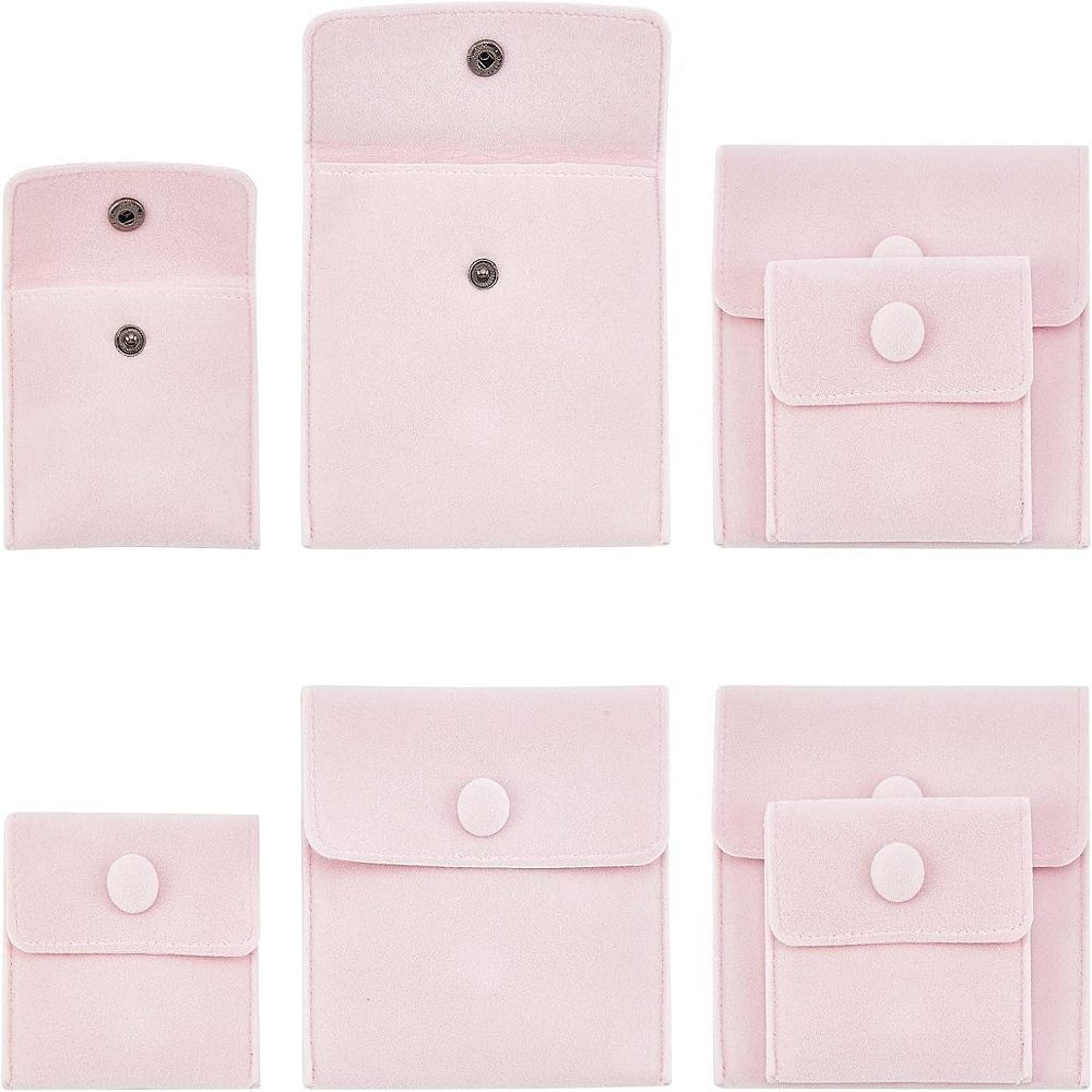 1bag 8pcs 2 styles Square Velvet Cloth bag 14.3x10cm 10.4x7cm Pink Velvet