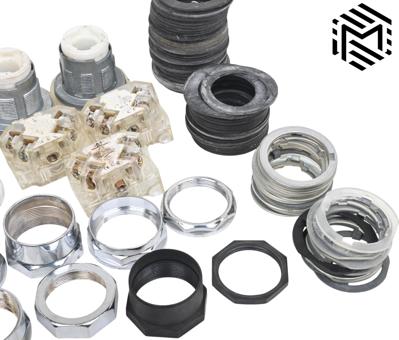 Assorted Square D Selector Switch Parts - Operators, Mounting Nuts, Contacts