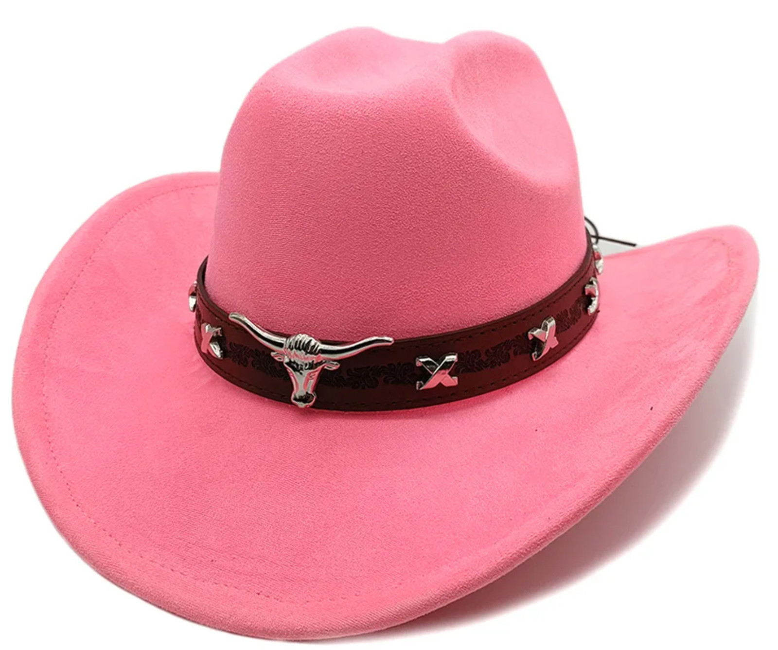 Fluro Pink Cowboy Hat With Cow Belt Buckle Mens Or Ladies Akubra Style Hat