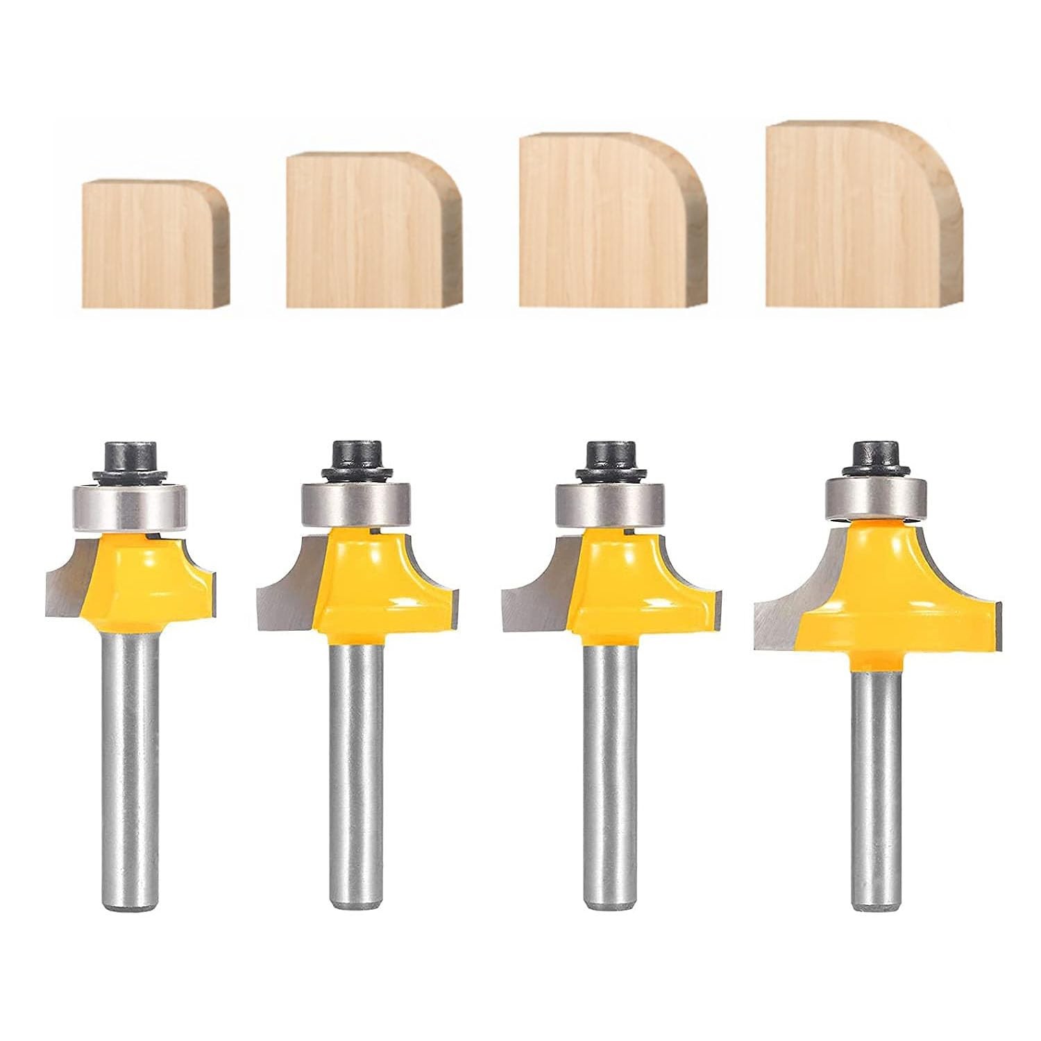 Roundover Router Bit Set 4pcs 1/4" Shank Radius 1/8" 1/4" 3/16" 5/16" - Bea