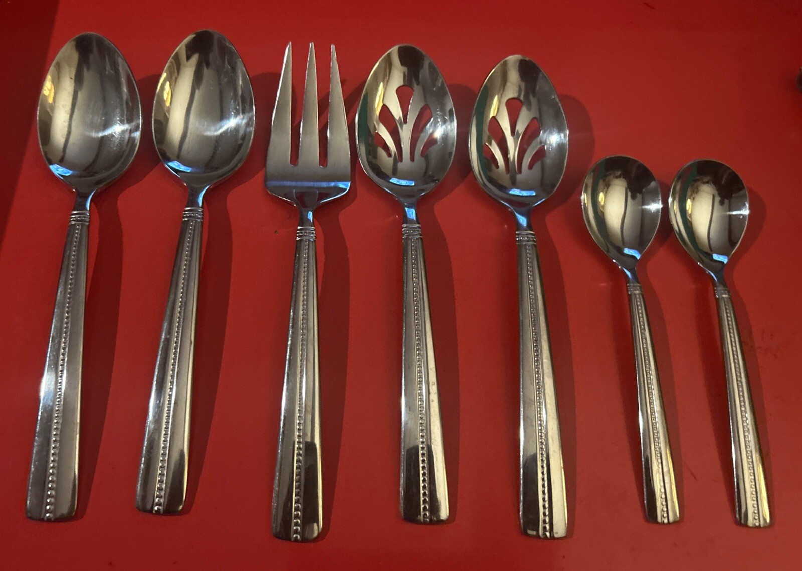 7 Pc Nicole Miller GREEN TEA Stainless Flatware Serving Set