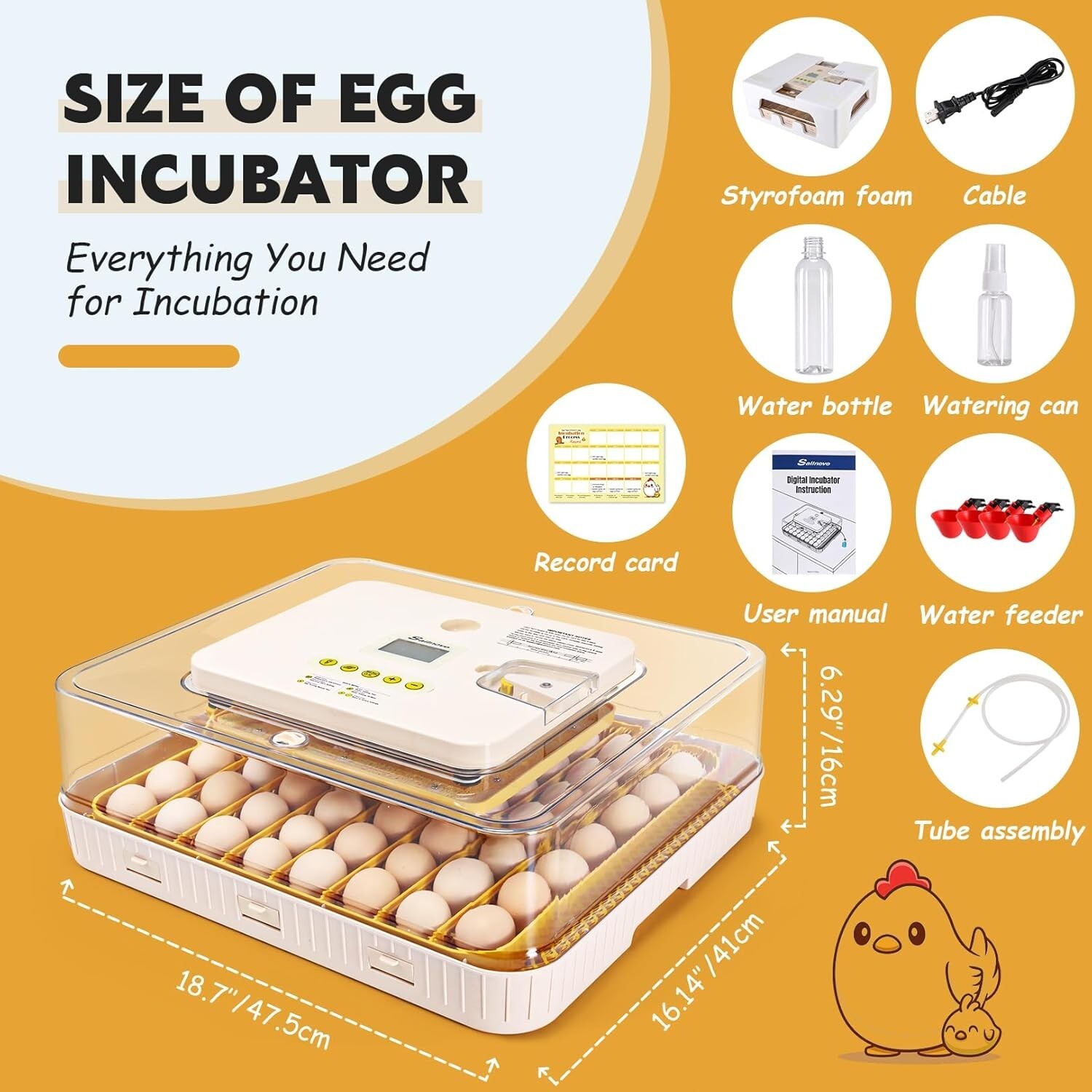 56~70 Egg Incubator for Hatching Egg w/ Automatic Egg Turning Built-In Candler