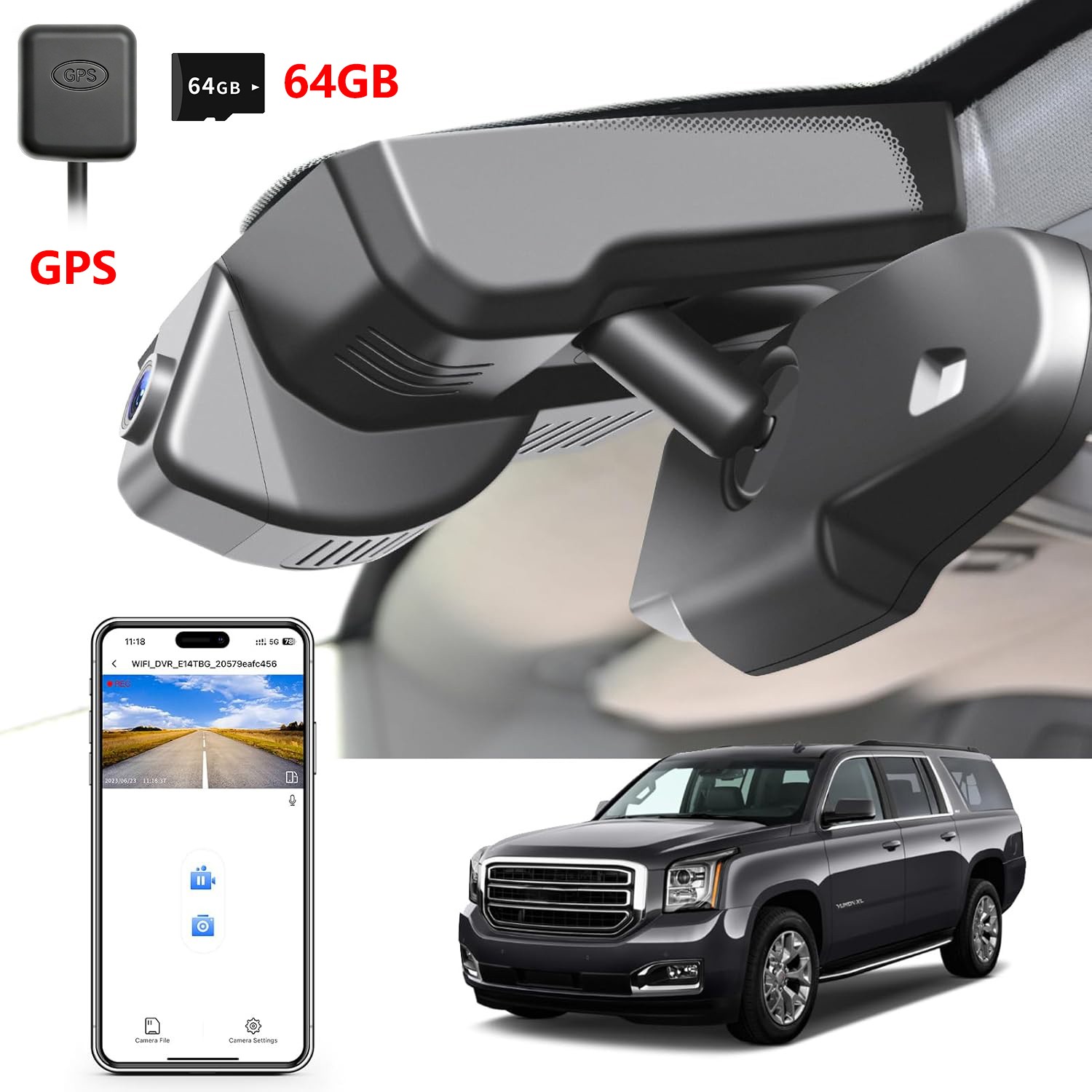 Mangoal 4K Dashcam Custom for GMC Yukon, Yukon XL 2015 2016-2020-Model D 64G GPS
