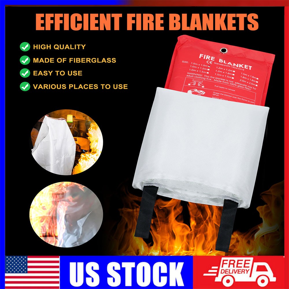 FIRE BLANKET 39''x39'' Large Retardant Fiberglass Blanket Prepared Emergency US