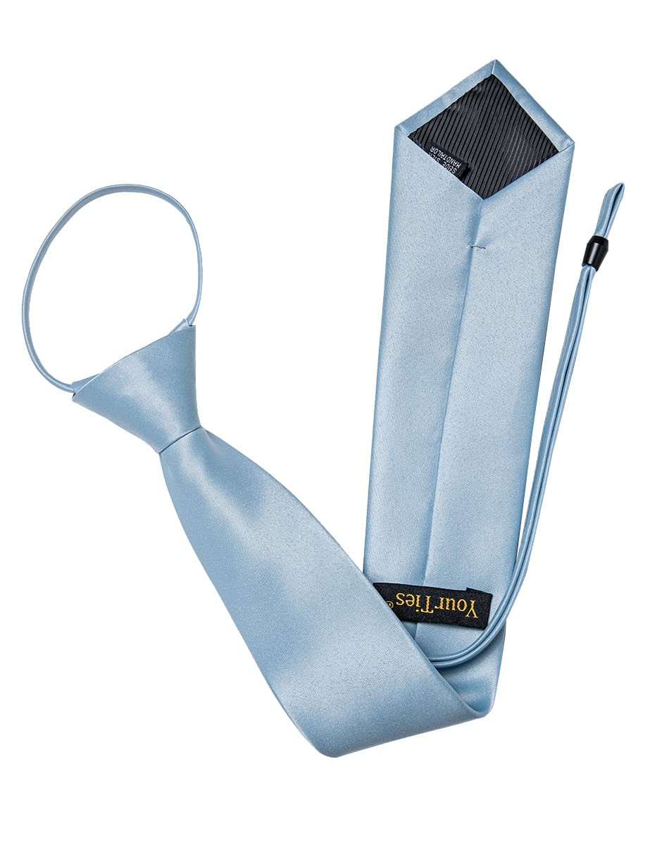 Light Blue Zipper Tie for Men Pre-tied Satin Neckties and Pocket Square Set S...