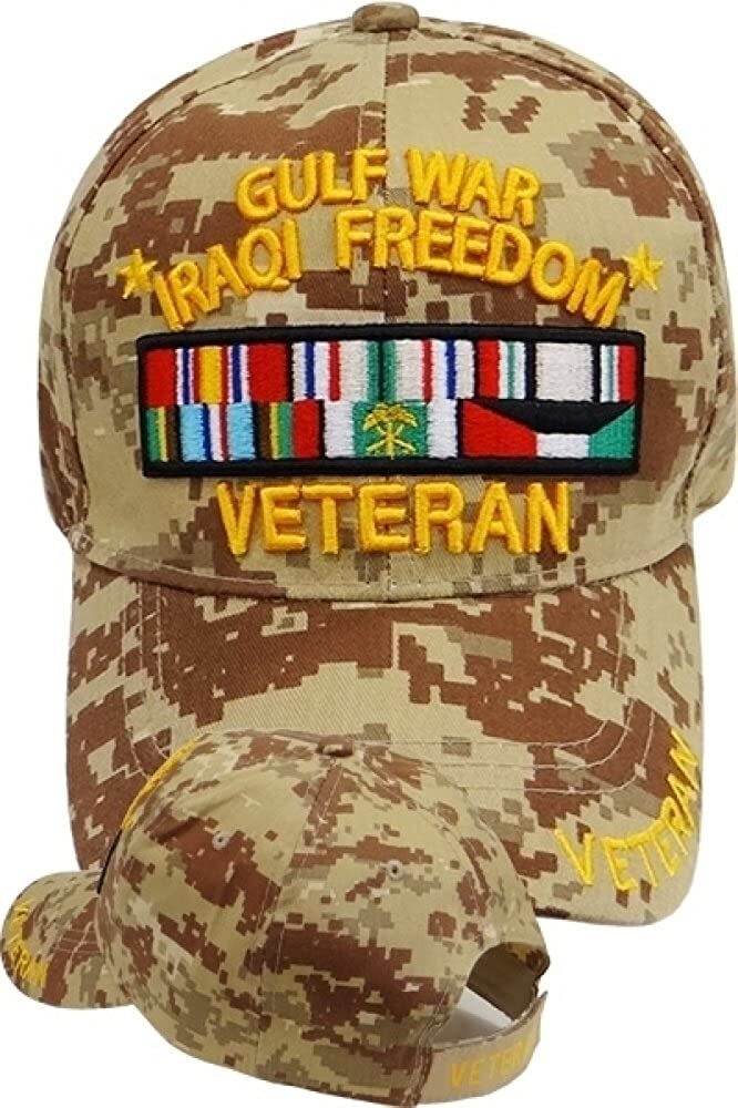 Gulf War Iraqi Freedom Veteran Ribbon Desert Camouflage Adjustable Baseball Cap