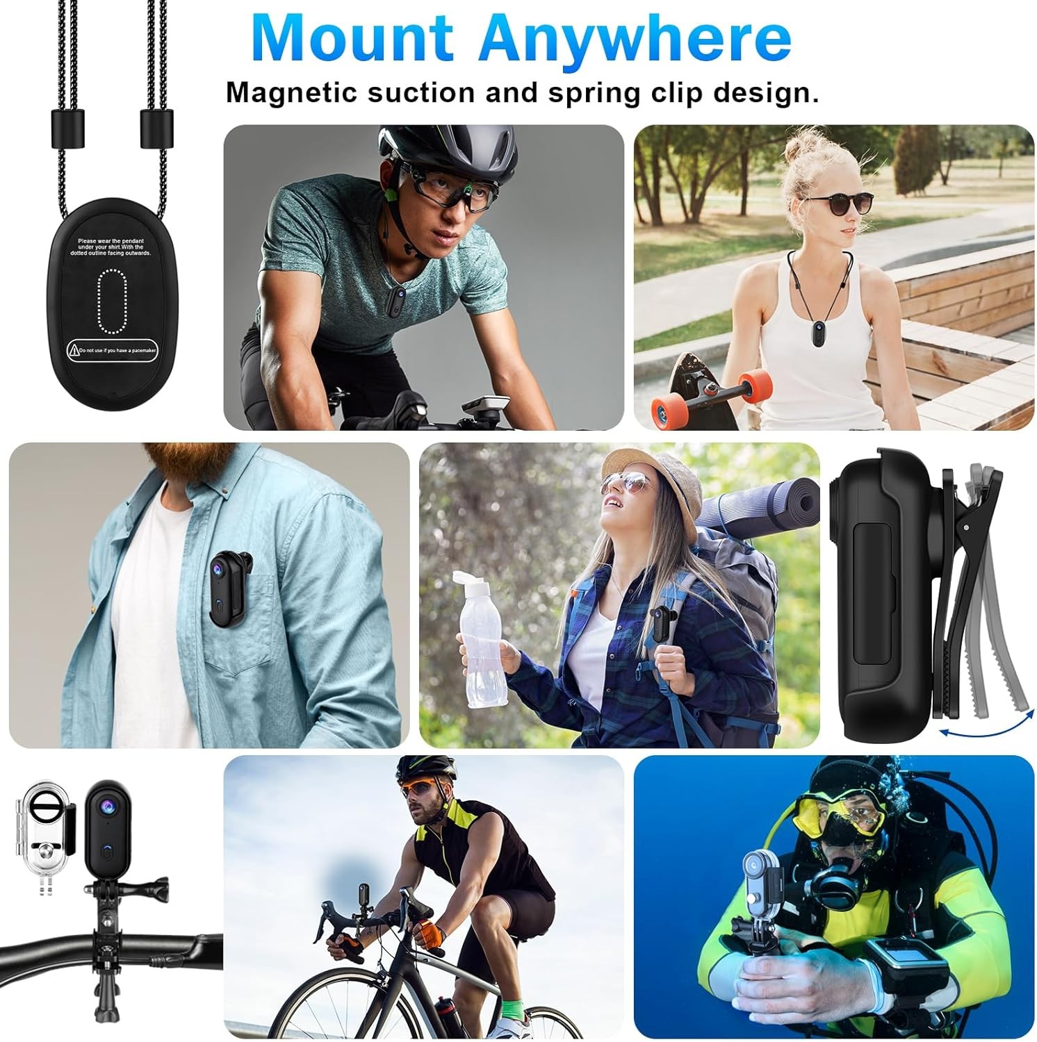4K Thumb Action Camera Black Small Body Portable Vlogging Helmet Cam