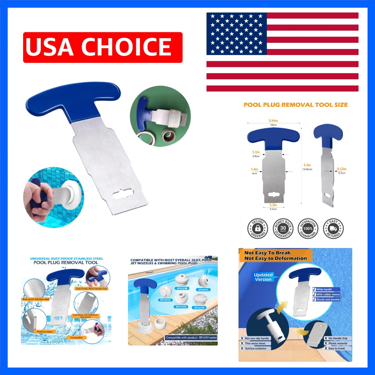 Upgraded Pool Plug Removal Tool with Rubber Handle,Metal Pool Eyeball Seat Re...