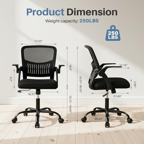 Ergonomic Mid Back Office Chair with Lumbar Support, Adjustable Height, 360° Swi
