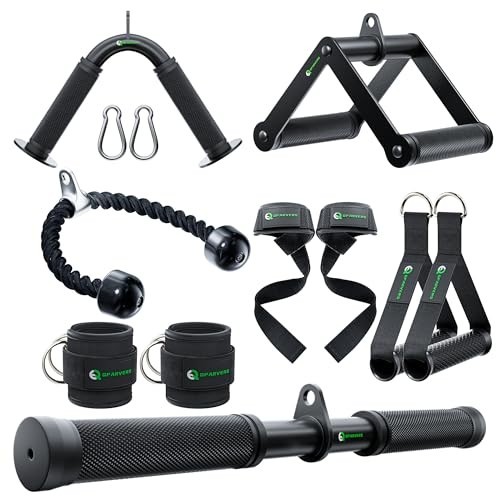 Cable Machine Attachment Set Lat Pulldown Tricep Rope Ankle Straps Wrist Wraps