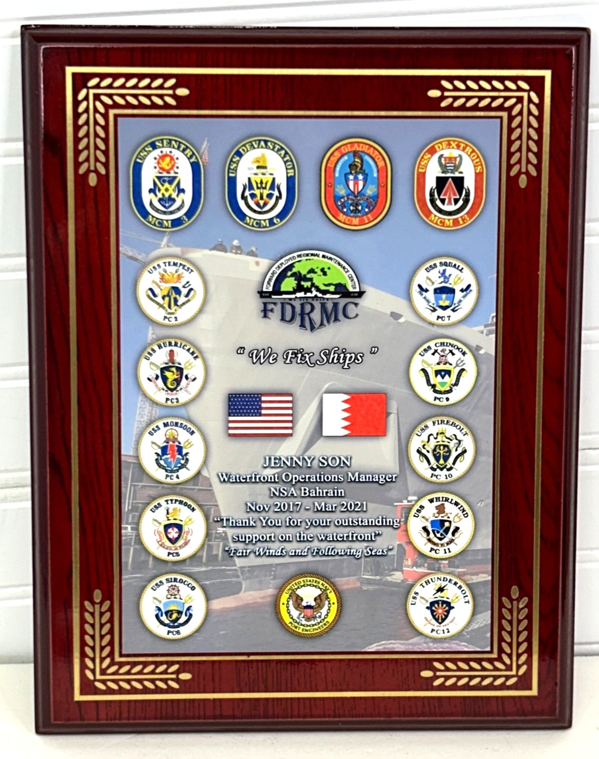 2021 Forward Deployment Regional Maintenance Center NSA Bahrain Named Plaque