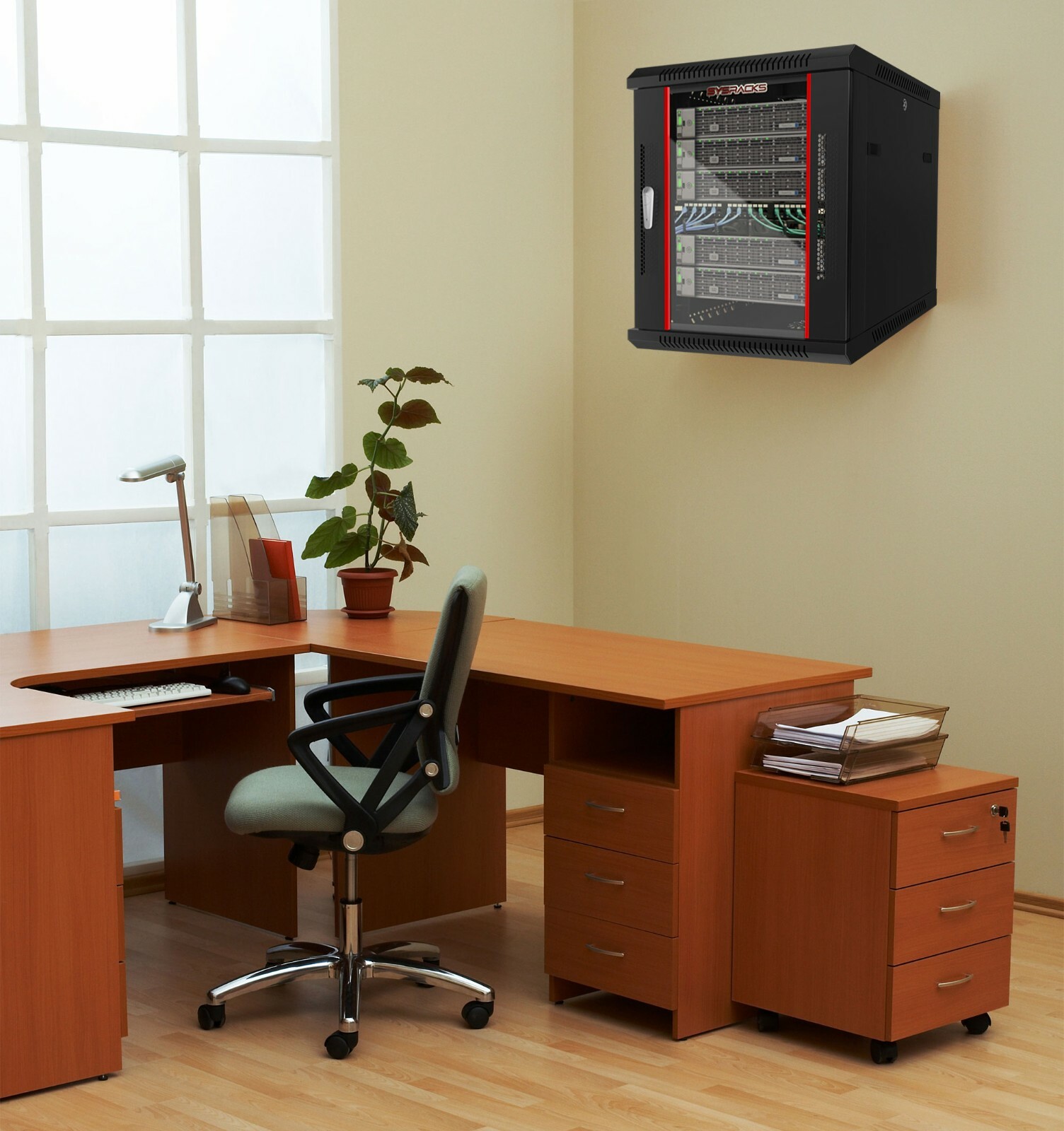 6U Server Rack Locking Network Cabinet Data Enclosure with PDU-Feet-Fan-Shelf