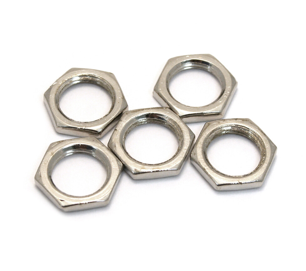 (5) Nickel Hex Nuts for USA 1/4" Guitar/Bass/Amp Jacks & CTS Pots EP-0068-001