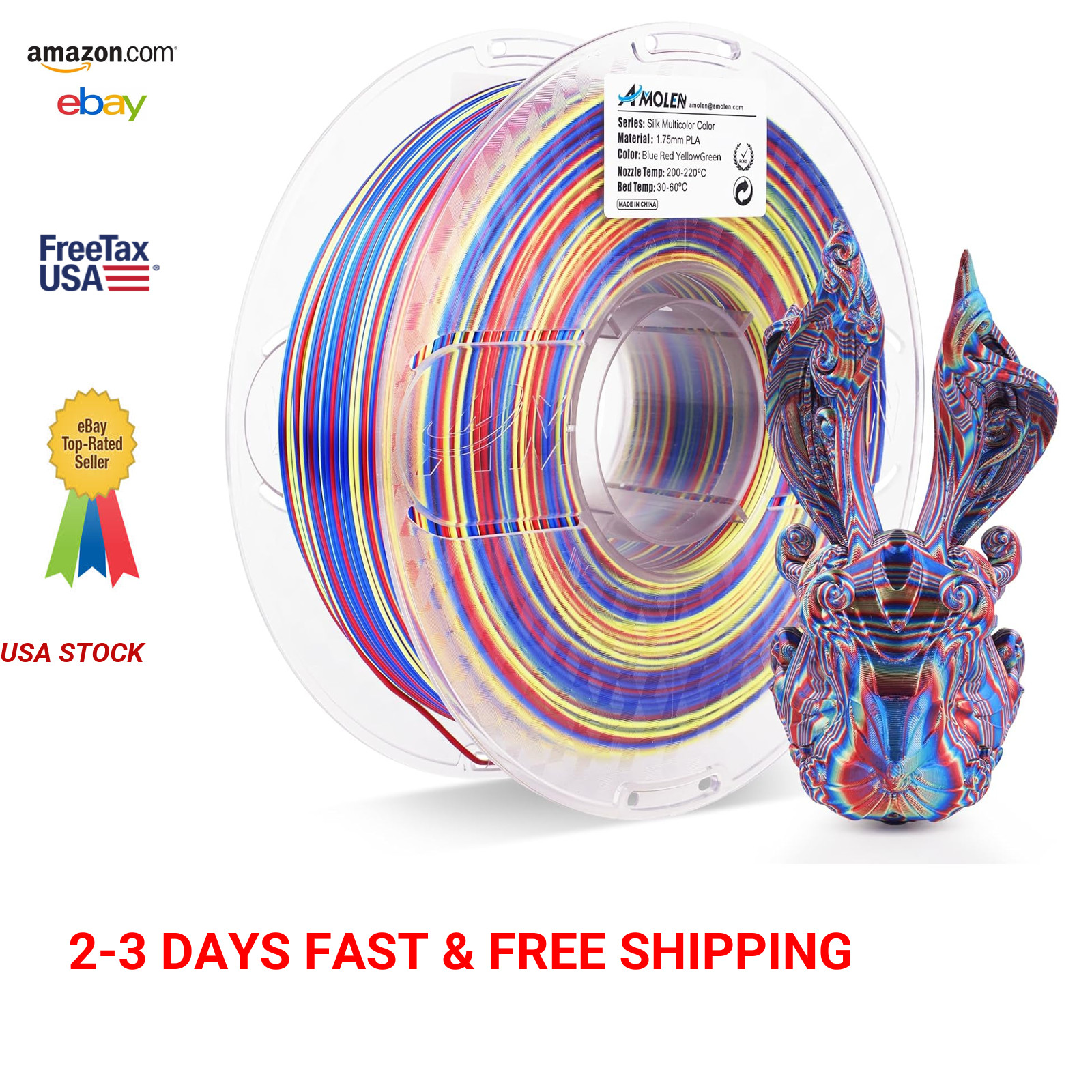 Silk PLA Filament Multicolor Rainbow Fast Color Change 1.75mm for FDM 3D Printer