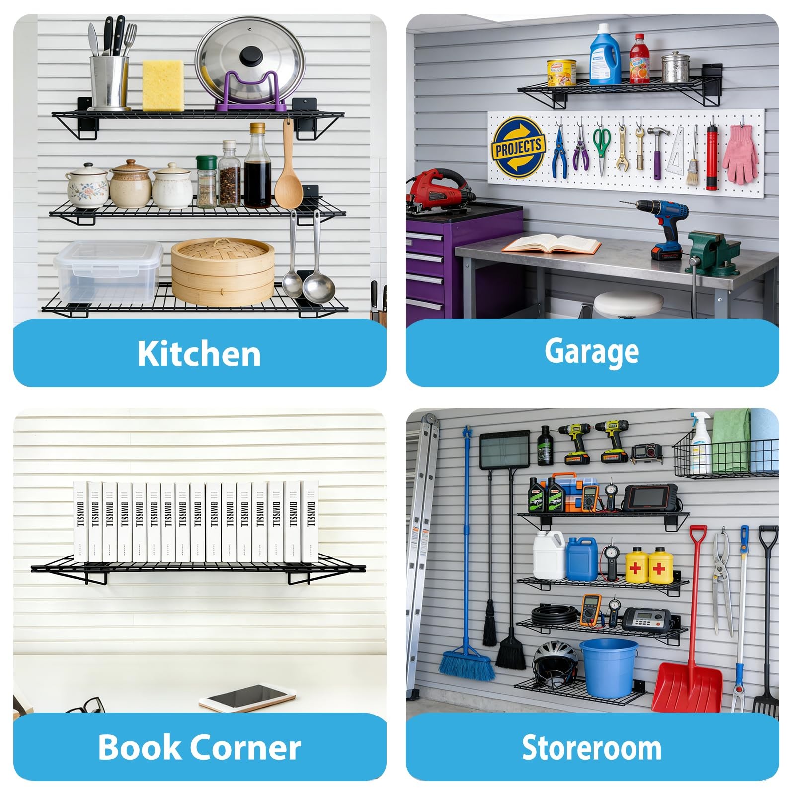Heavy Duty 24" Slat Wall Wire Shelves - 4 Pack Garage Storage Solution