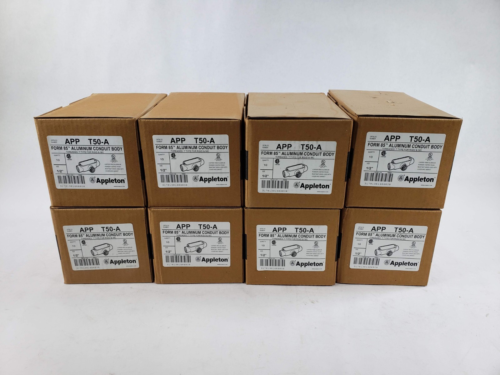 Lot of 8 Boxes APP T50-A Form 85 Aluminum Conduit Body,Size 1/2" 10 Per Box
