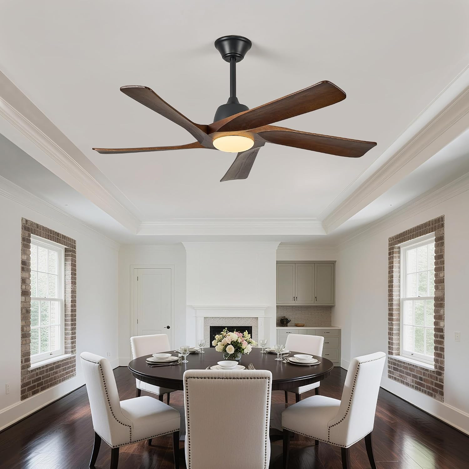 52" Solid Wood Ceiling Fan with Light, (Dark Walnut) | 6-Speed Reversible Quiet