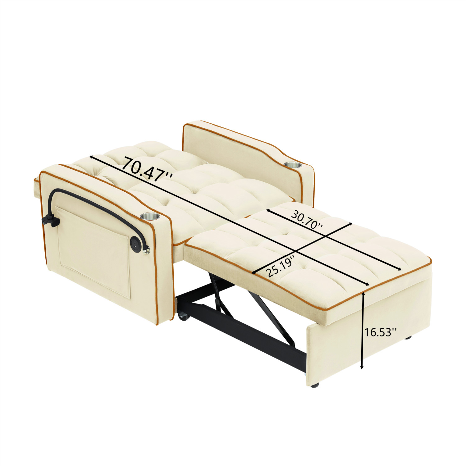 Modern Velvet Convertible Sofa Bed 3 in 1 Folding Sleeper Chair with USB Port