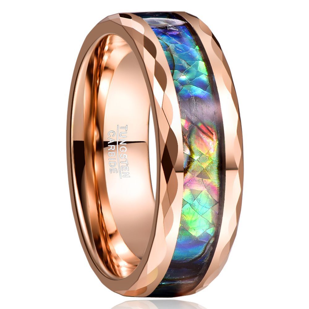 Mens Wedding Bands Fashion Rings for Men Engagement Rings Inlay Shell Rose Gold
