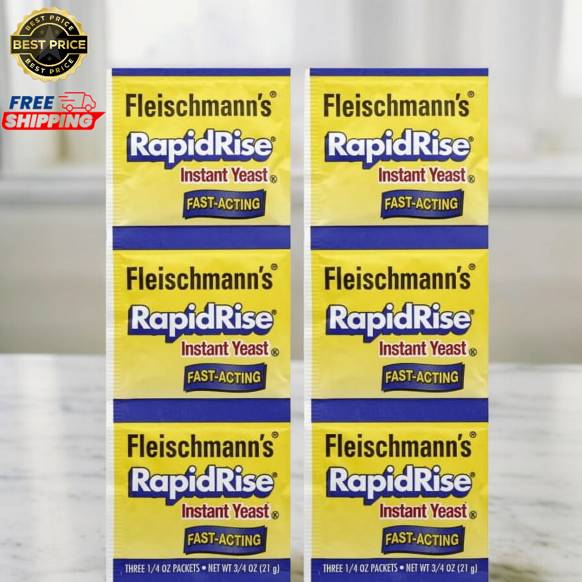 Fleischmann’s RAPID RISE INSTANT YEAST, 2 Strips - (6 Packs Of 1/4 Oz) For Bread