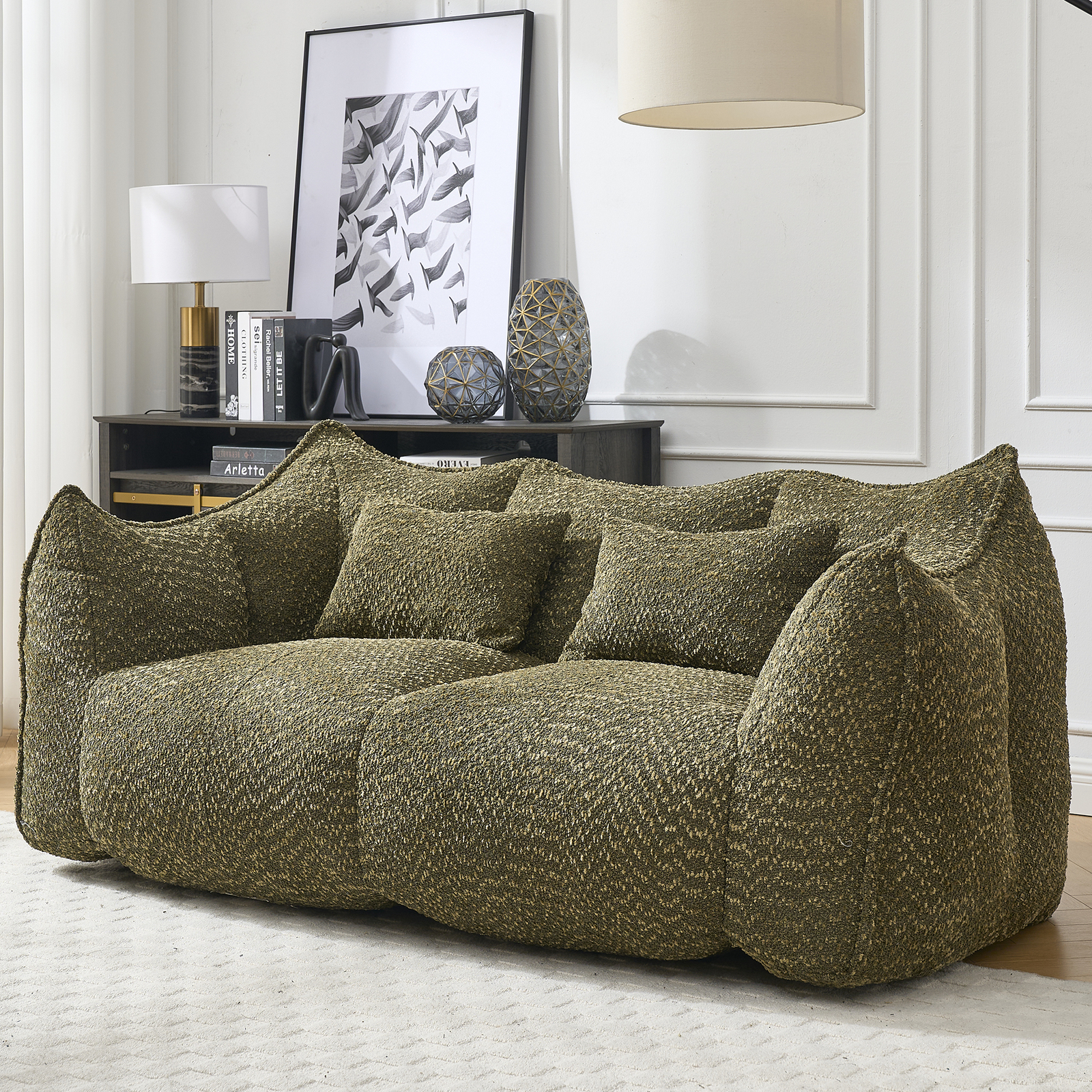 Bean Bag Chairs Lazy Sofa recliner high resilience foam core 2people Olive Green