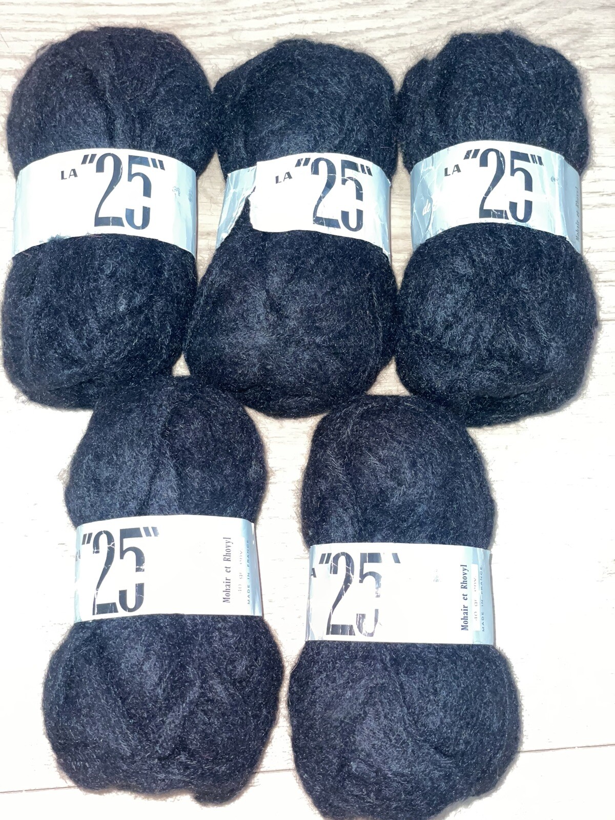 LOT (5) GEORGES PICAUD FRANCE SKEINS #25 MOHAIR BLEND YARN 40G EACH BLACK VNTG