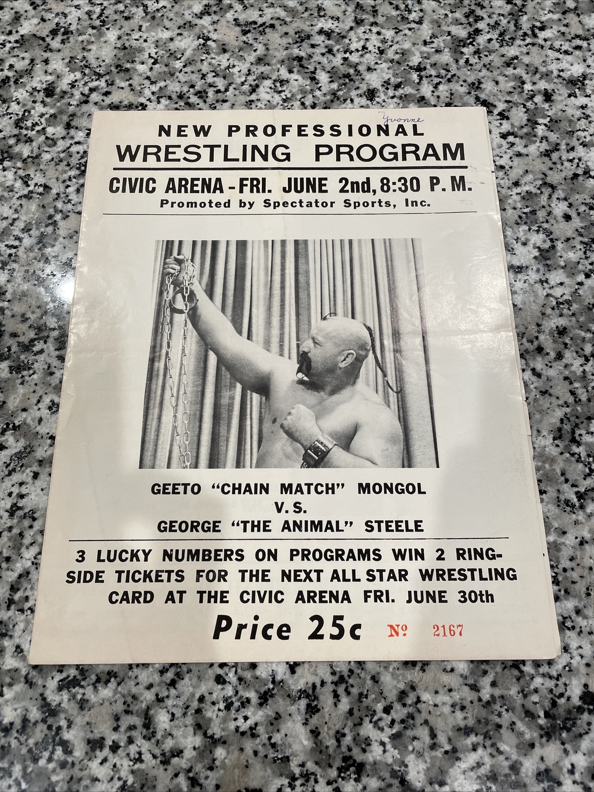 Professional Wrestling Program Civic Arena George The Animal Steele Bruno June 2